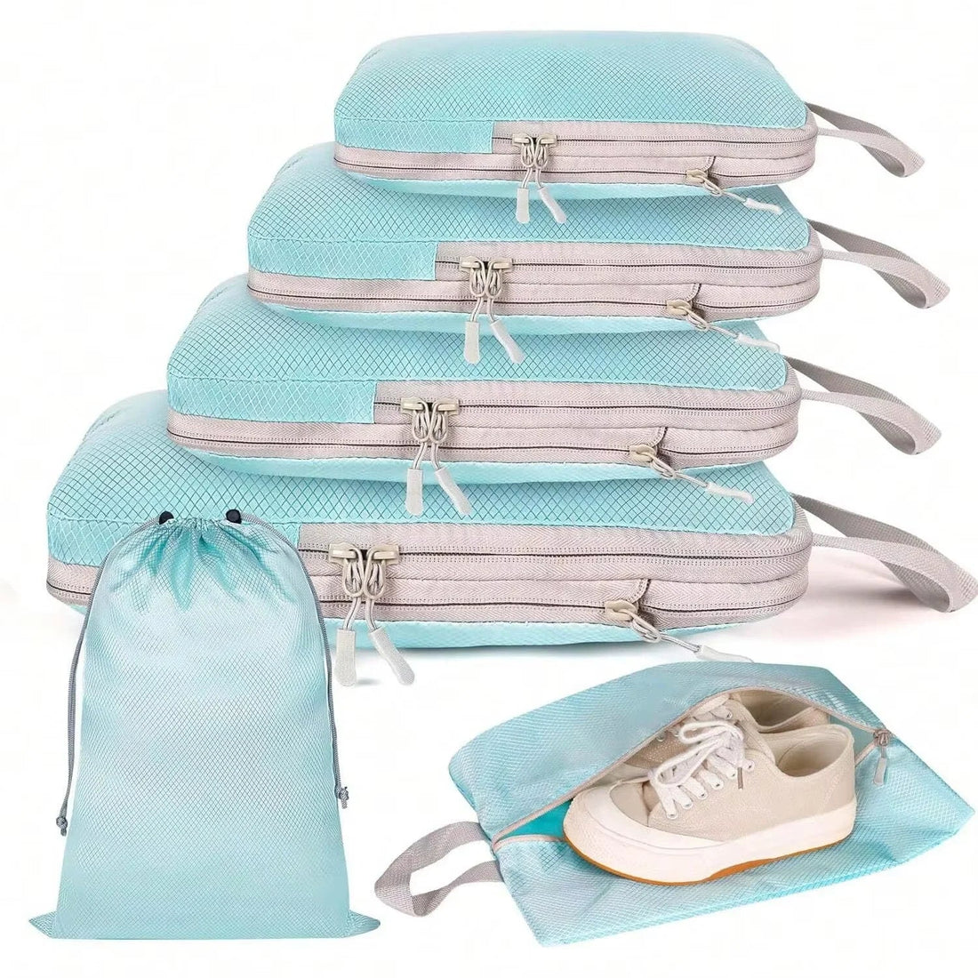 Compressible Waterproof Packing Cubes Portable Travel Luggage Handbag Storage Organizer Set