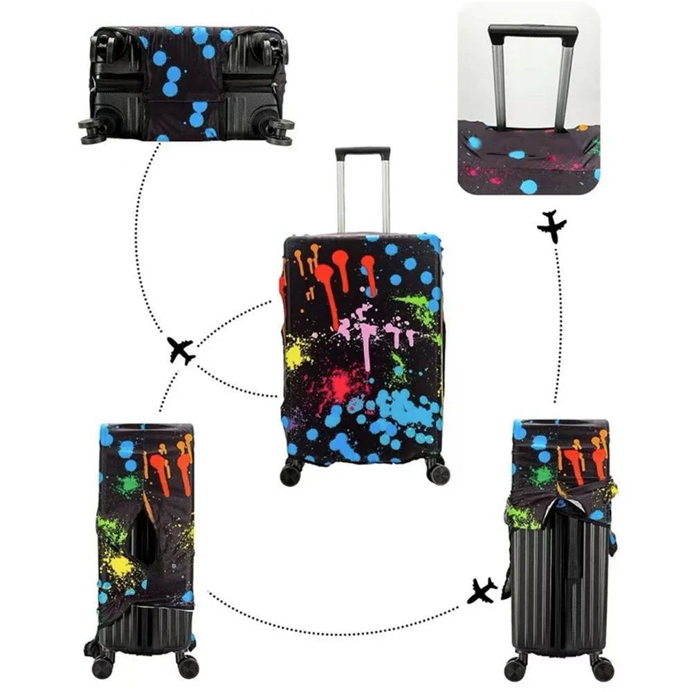 Washable Stretch Luggage Cover Geometric Print Suitcase Protector Travel Accessory Case