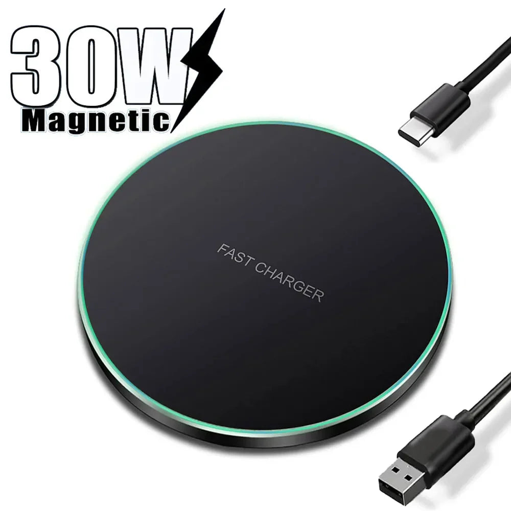 30W Wireless Charger Pad Fast Qi Charging Dock for Smartphones Devices