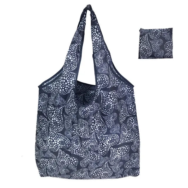 Foldable Reusable Grocery Tote Bag Lemon Print Travel Beach Pouch