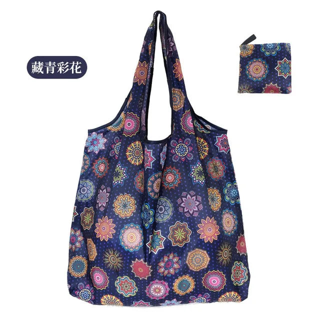 Foldable Reusable Grocery Tote Bag Lemon Print Travel Beach Pouch