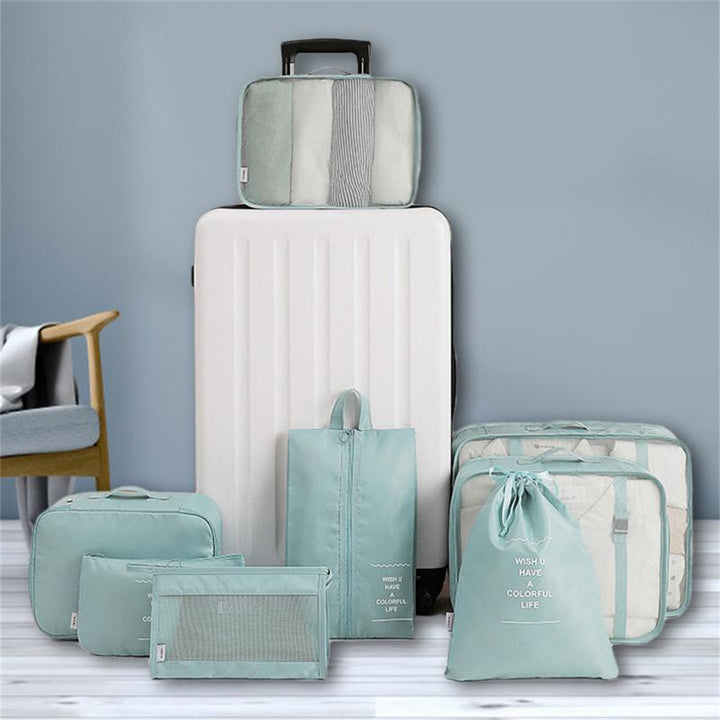 Eight Piece Luggage Divider Bag Set Travel Packing Cube Organizers Storage