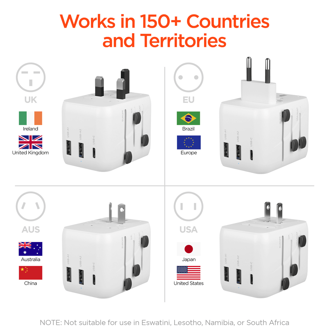 WorldCharge Universal Travel Adapter with USB-C
