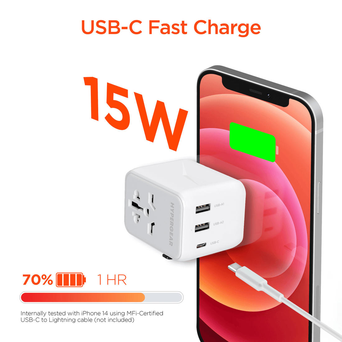 WorldCharge Universal Travel Adapter with USB-C
