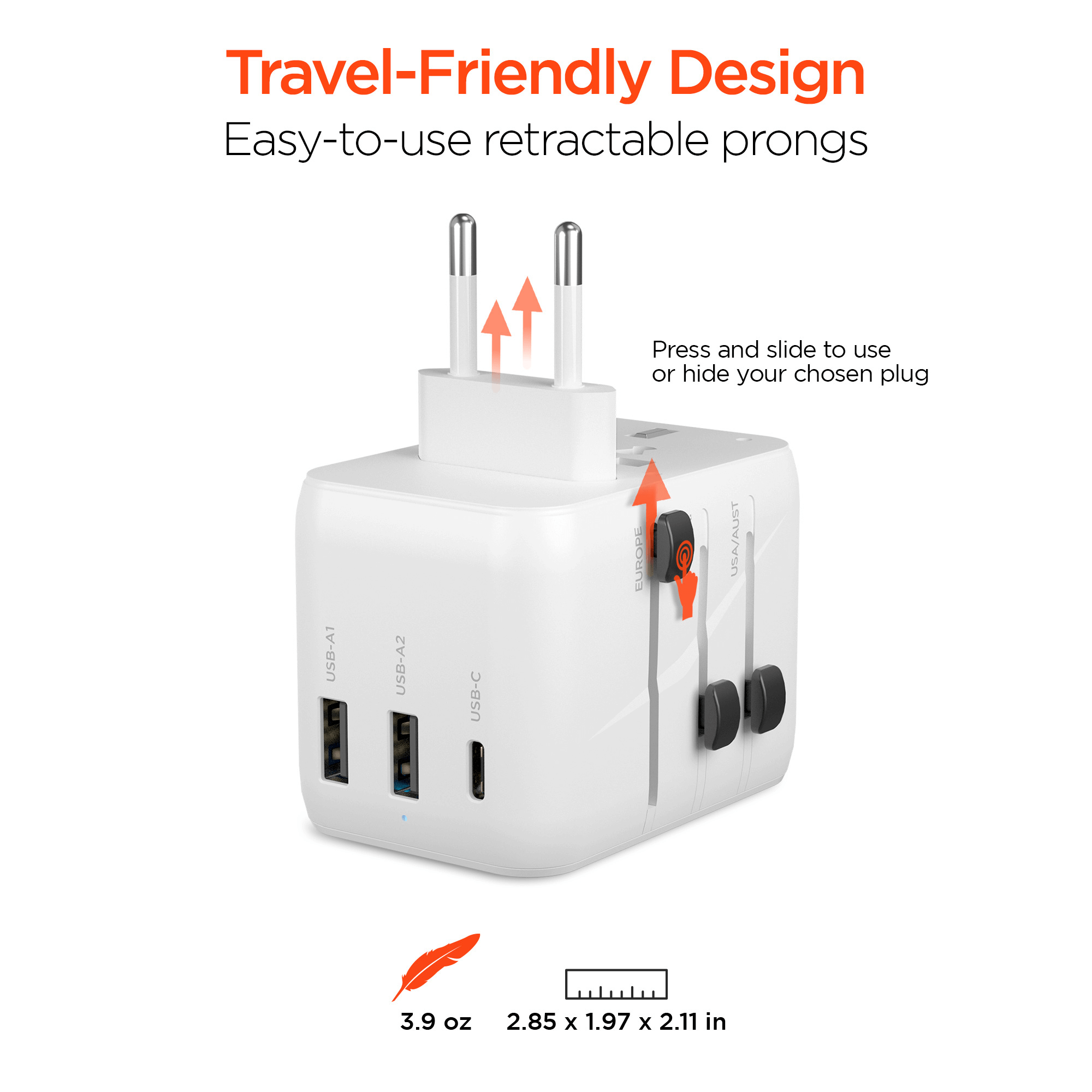 WorldCharge Universal Travel Adapter with USB-C