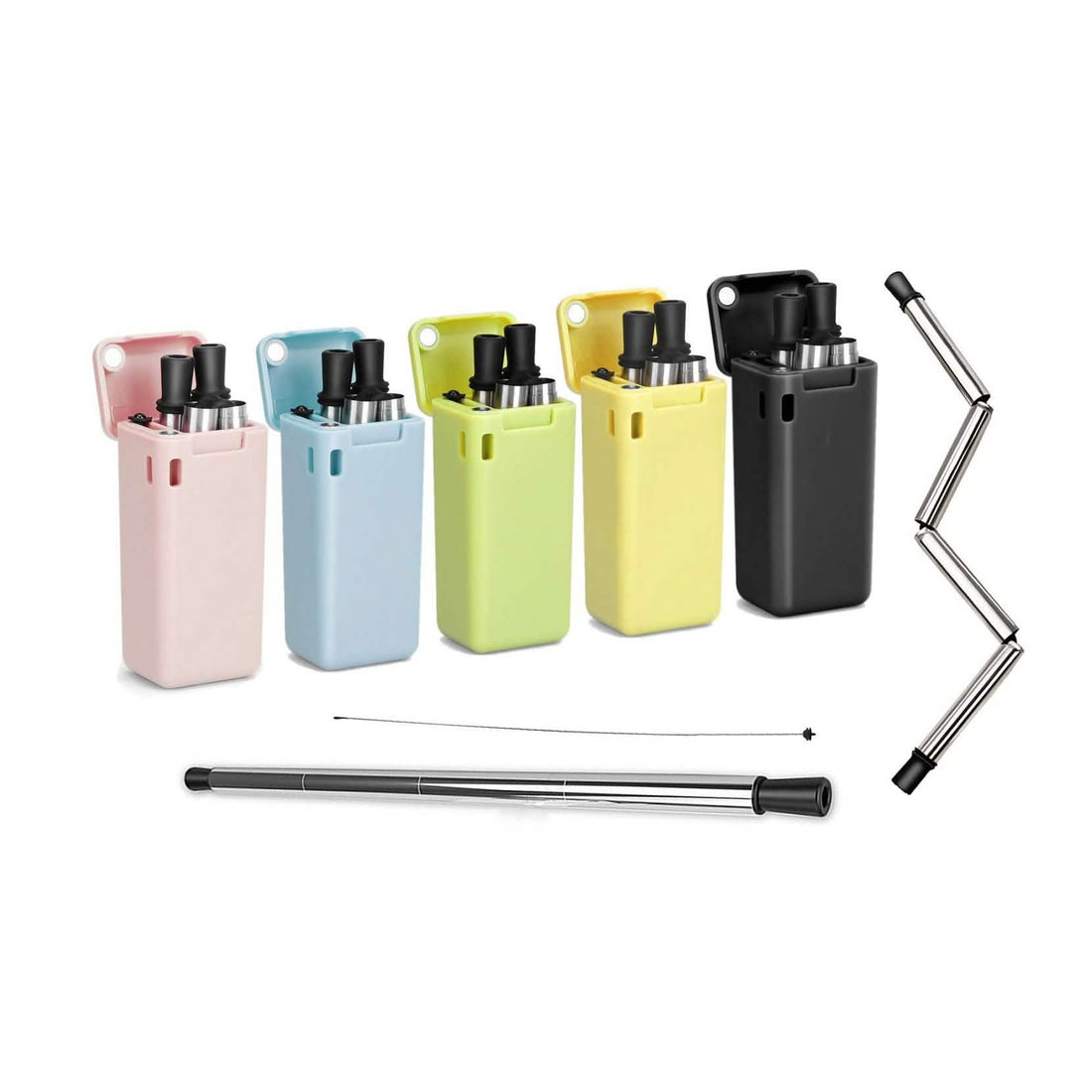 Collapsible, Portable, And Reusable Stainless Steel Drinking Straw With Case