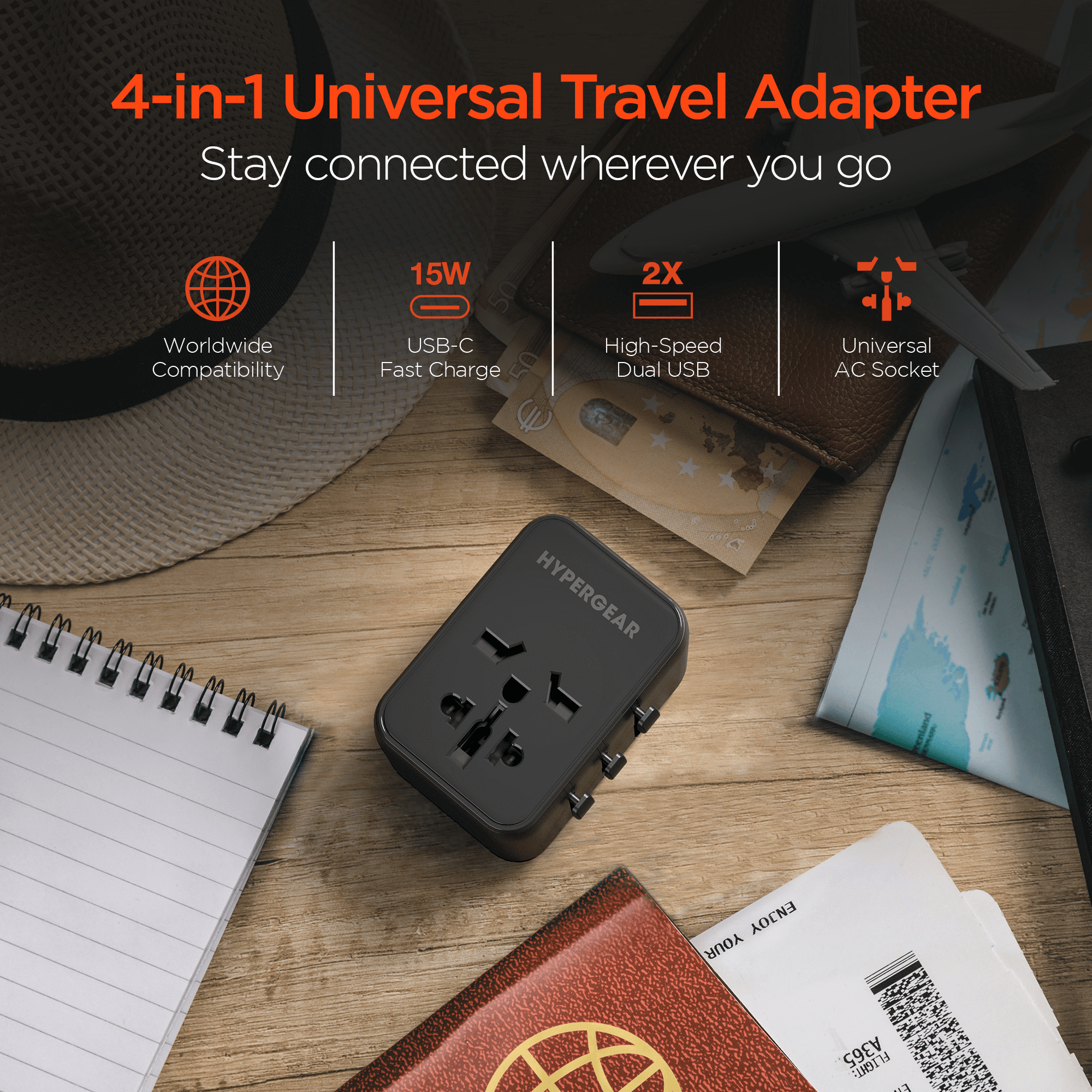 WorldCharge Universal Travel Adapter with USB-C