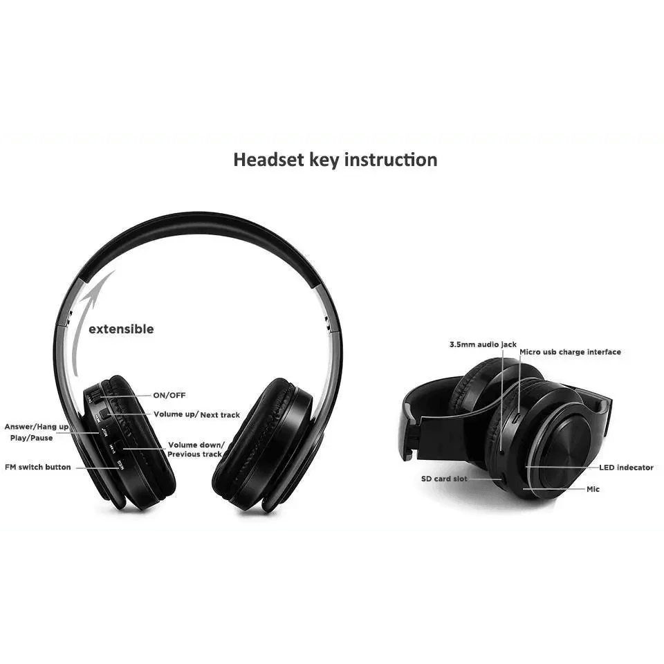 Folding Bluetooth Wireless Stereo Headphones with Mic Comfortable Modern Earmuffs Design