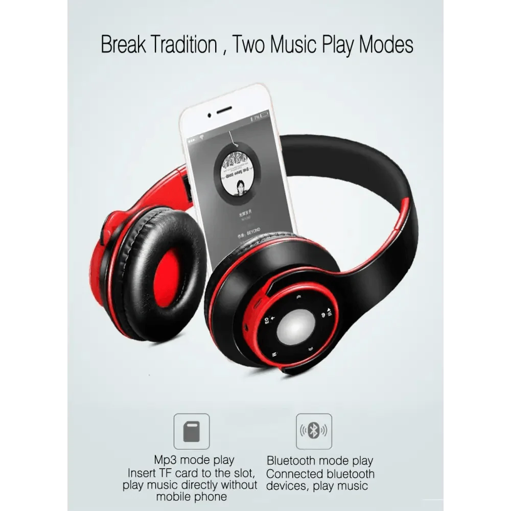 Wireless Bluetooth Foldable Headphones with FM Radio TF Card MP3 Support