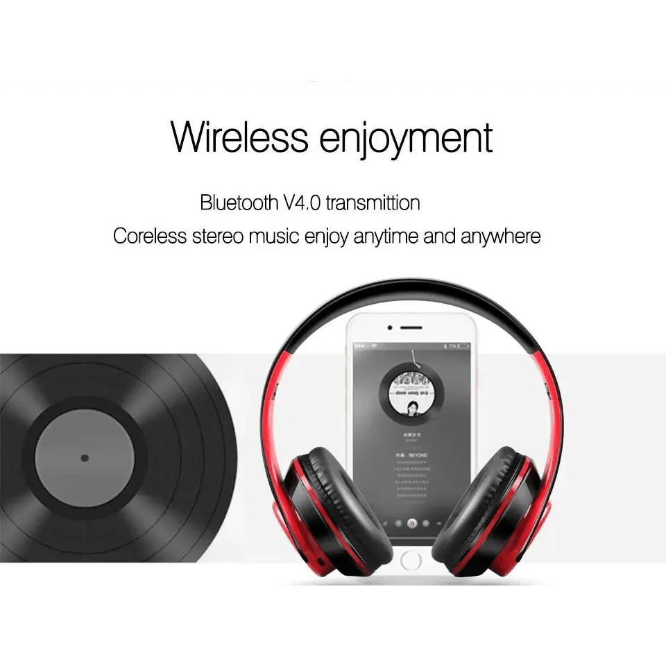 Wireless Bluetooth Foldable Headphones with FM Radio TF Card MP3 Support
