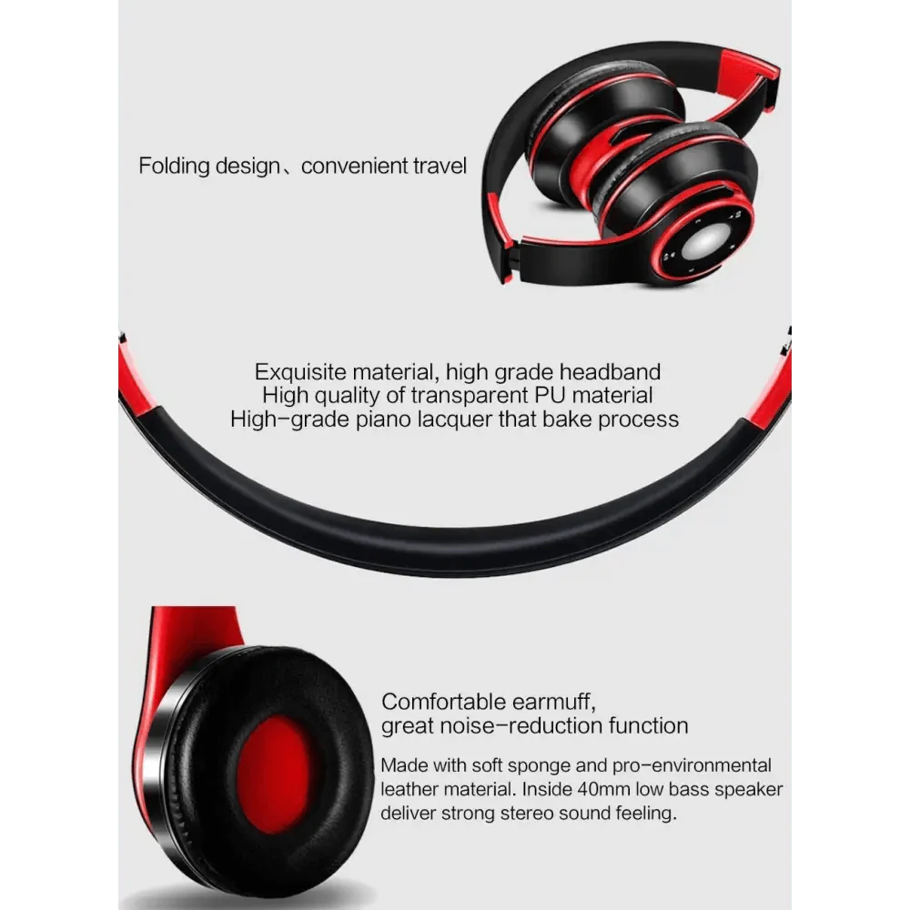 Wireless Bluetooth Foldable Headphones with FM Radio TF Card MP3 Support